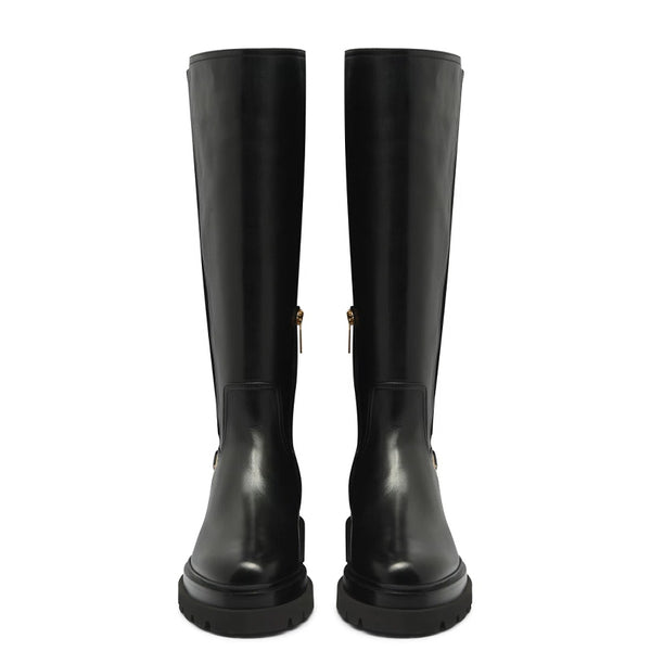 Premium Leather Knee High Boots With Chain