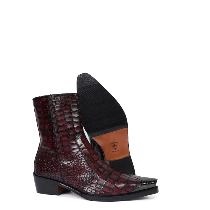 Luxury Croco Print Leather Side Zipper Boot Black