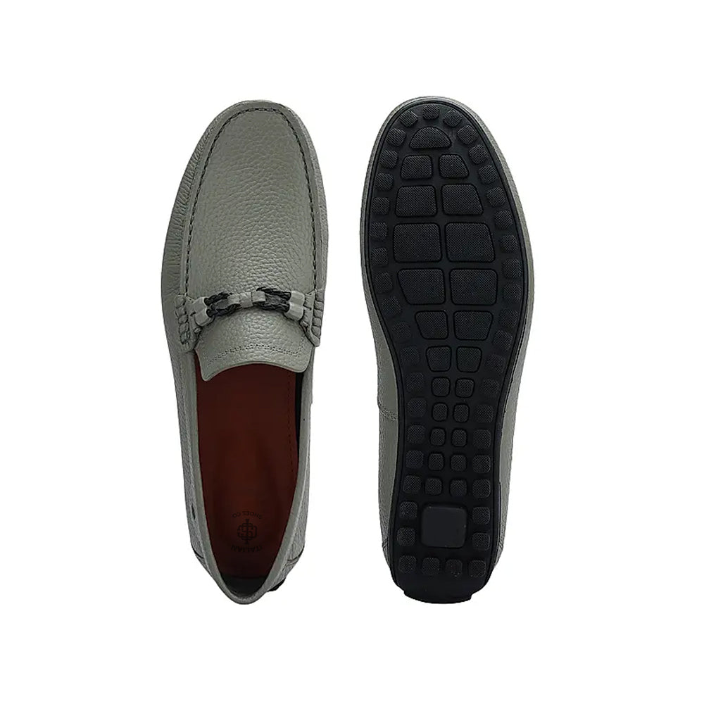 Men Textured Leather Driving Olive Green Loafer