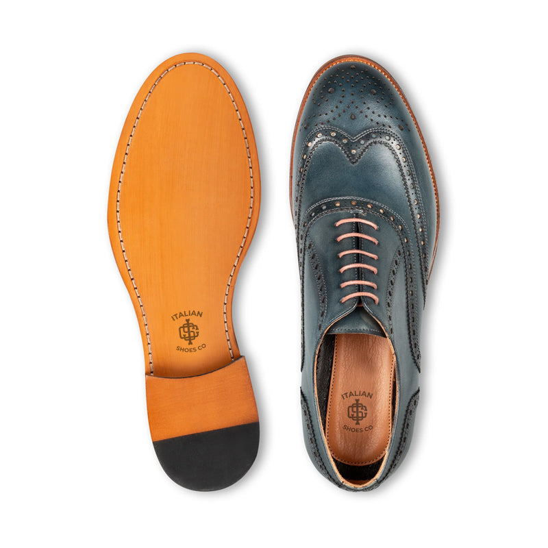 Classic Design Wingtip Pure Leather Oxford Shoe Blue