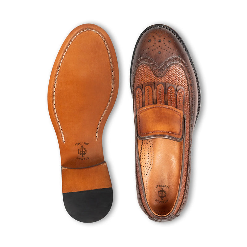Men Premium Wingtip Leather Loafer Brown