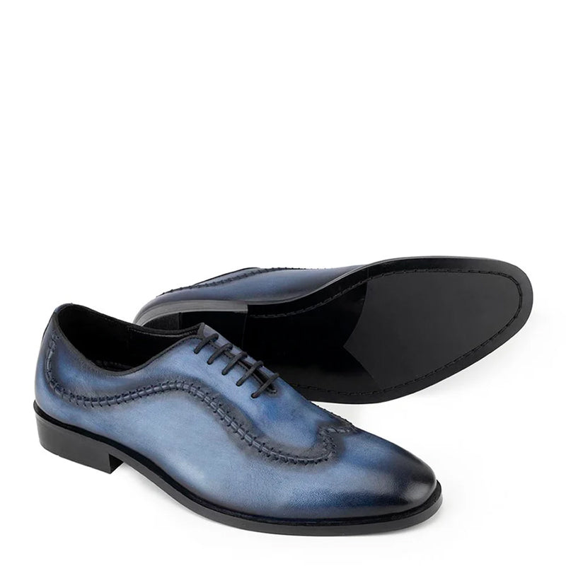 Patina Stitched Wholecut Leather Stylish Oxford Shoe Blue
