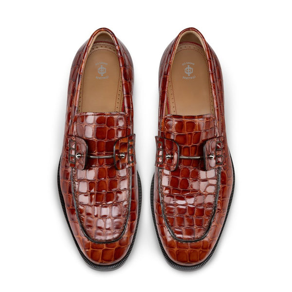Patent Croco Print Leather Tan Loafer For Men