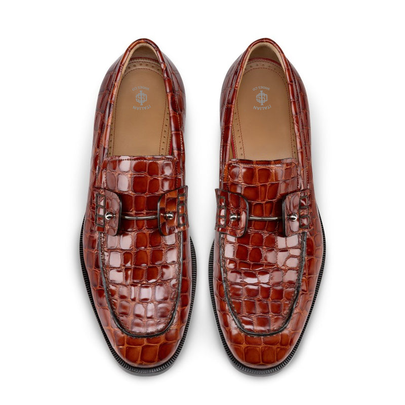Patent Croco Print Leather Tan Loafer For Men