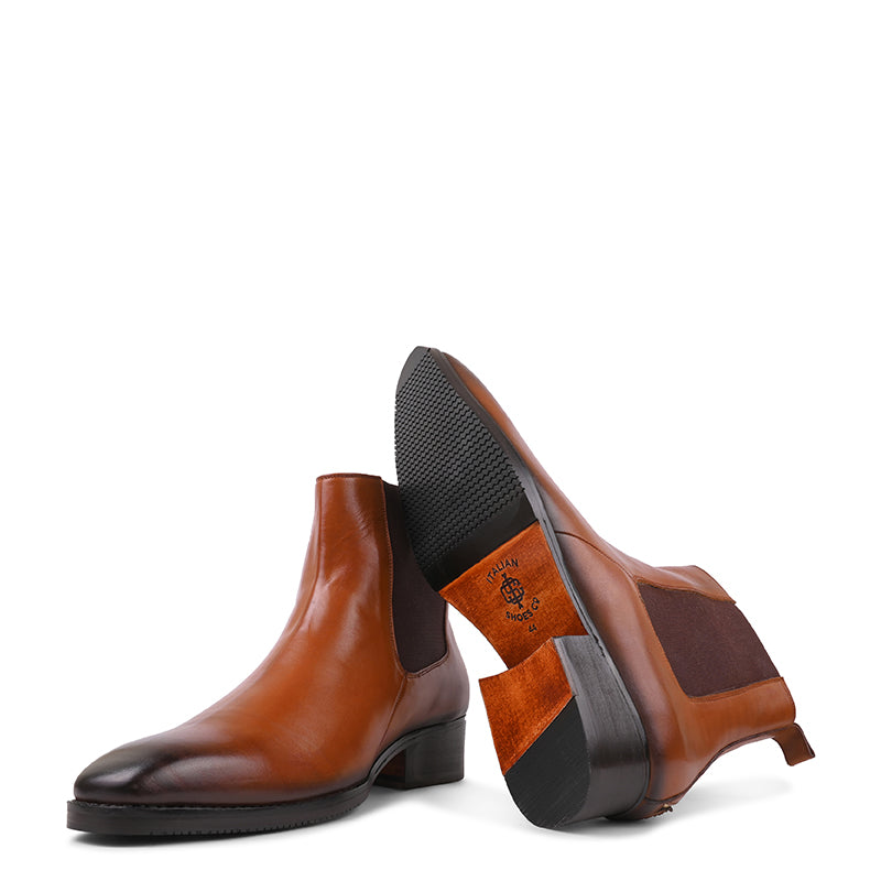 Men Solid High Top Leather Chelsea Tan Boot