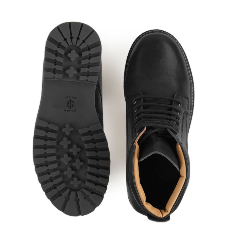 Classic Leather Lace-Up Ankle Boot Black