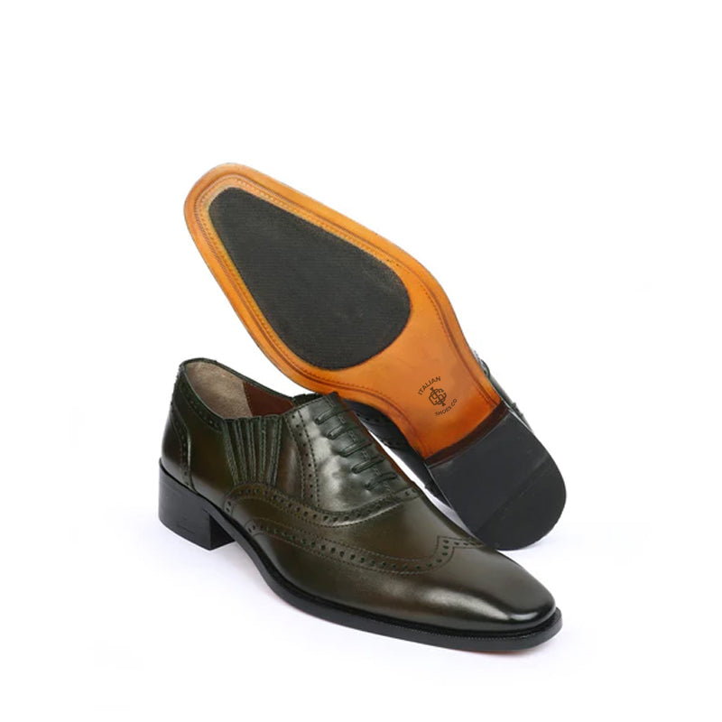 Leather Square Toe Lace Up Oxford Olive Shoe
