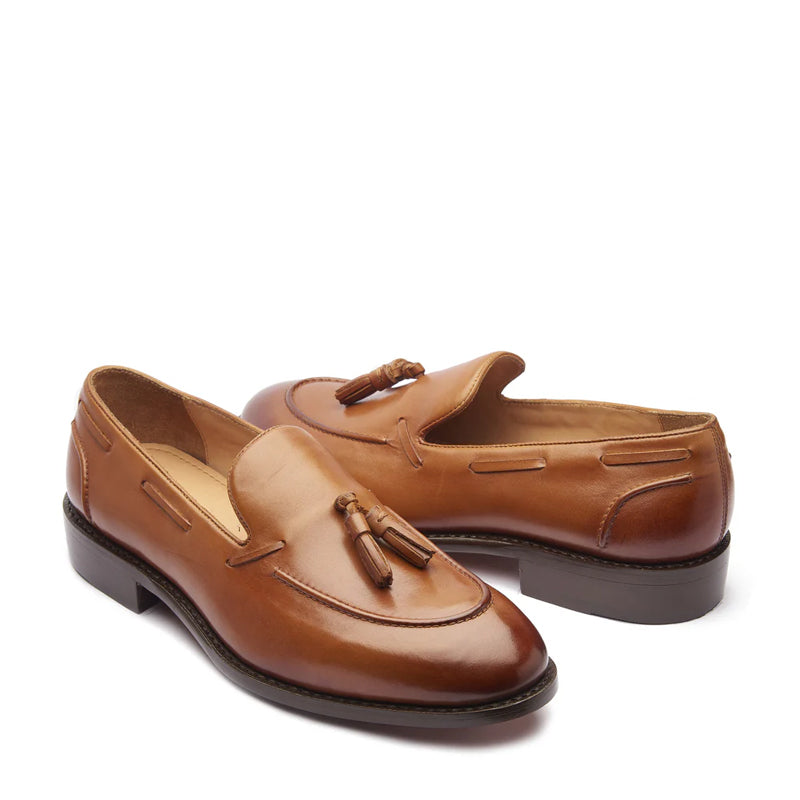 Premium Leather Slip On Tassel Loafer Black