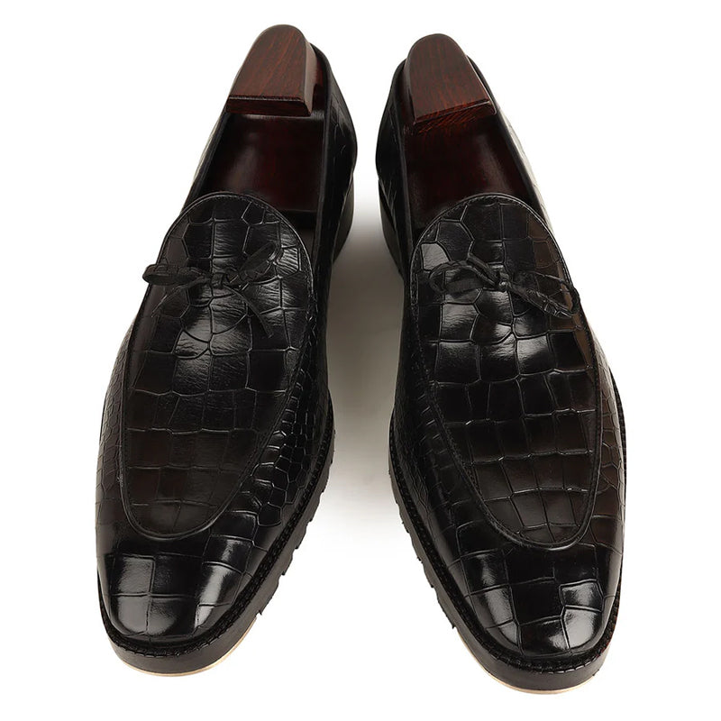 Croco Mirror Glossed Pure Leather Black Loafer