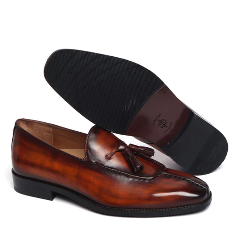 Men Slip On Leather Blue Black Tassel Loafer