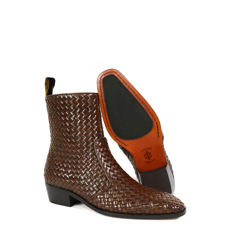 Premium Handwoven Leather Chelsea Cuban Brown Boot