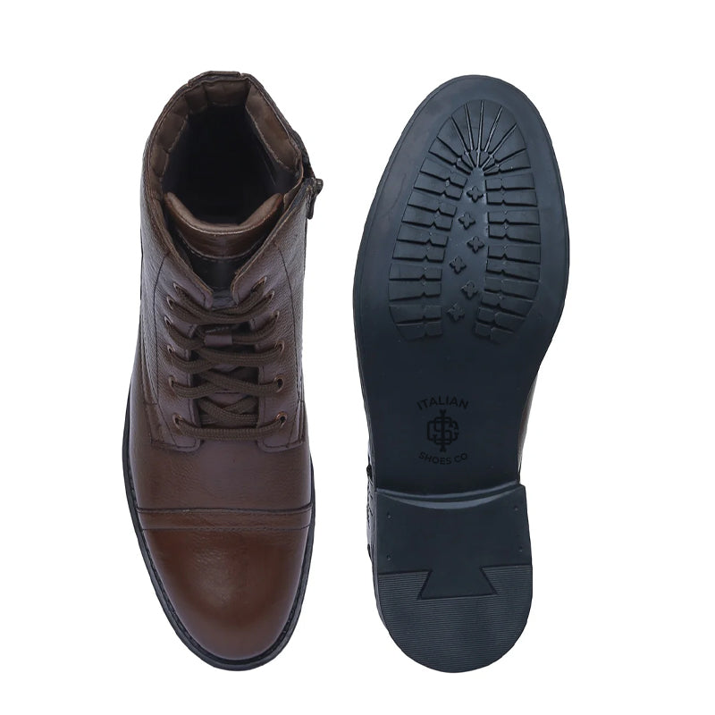 Men Lace Up Leather Casual High Ankle Boot Brown