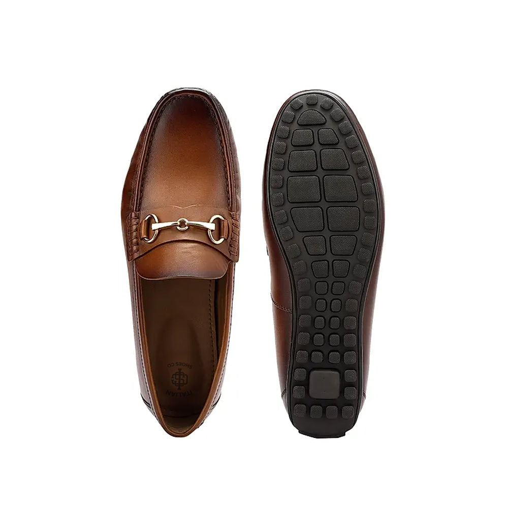 Men Solid Leather Buckled Formal Black Loafer