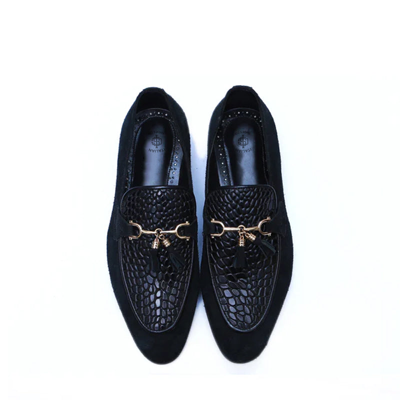 Pure Suede Leather Tassel Tan Loafer With Gold Buckle
