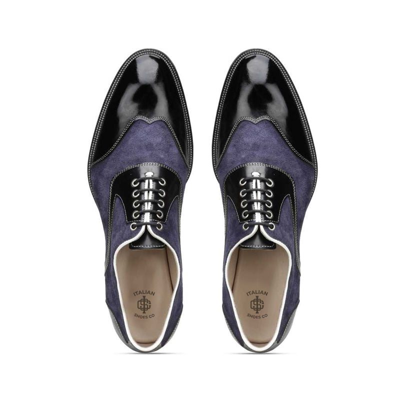 Men Navy & Black Patent Leather Oxford Shoe