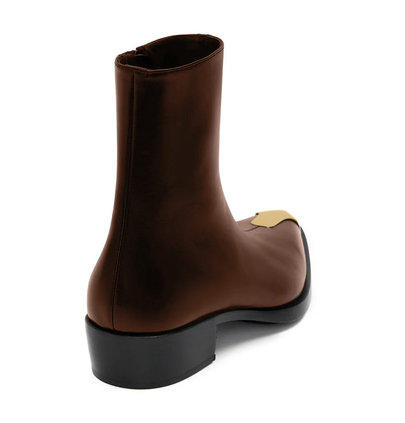 Punk Leather Boots Golden Toe Black