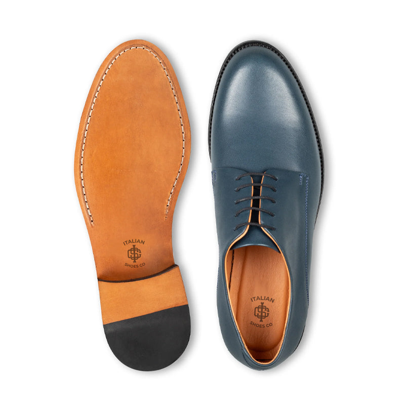 Polished Plain Italian Leather Derby Shoe Black
