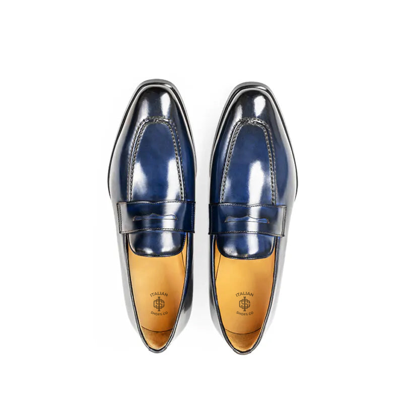 Classic Penny Shiny Leather Blue Loafer