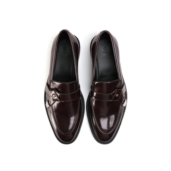 Men Slip On Polished Leather Formal Burgundy Loafer