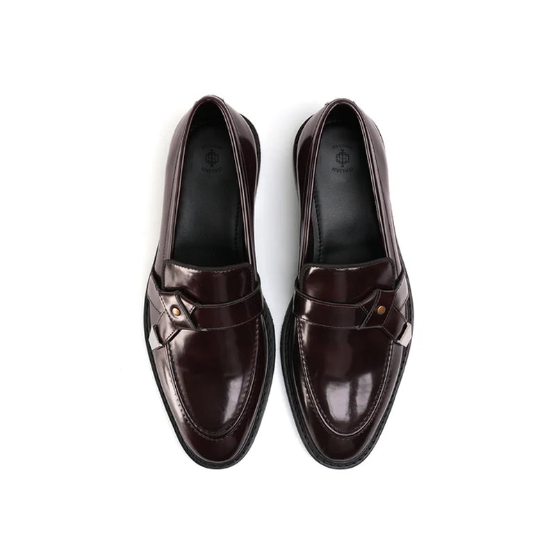 Men Slip-On Polished Leather Formal Burgundy Loafer