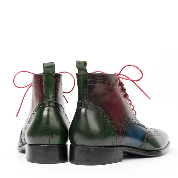Men Dual Tone Leather Wingtip Ankle Burgundy Boot