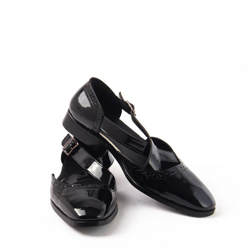 Classic Patent Shiny Leather Peshawari Black Sandal