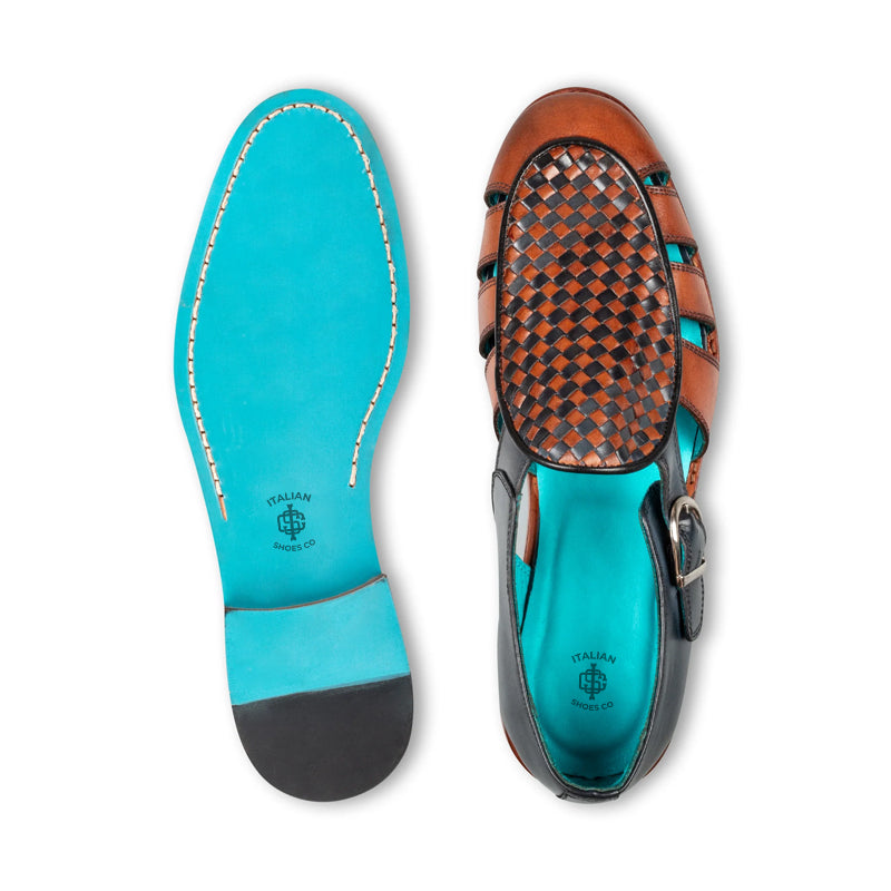 Men Green Black Textured Leather Peshawari Comfort Sandals