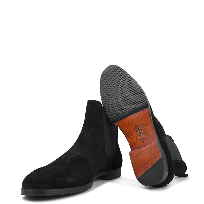 Suede Handmade High-Top Leather Chelsea Black Boot