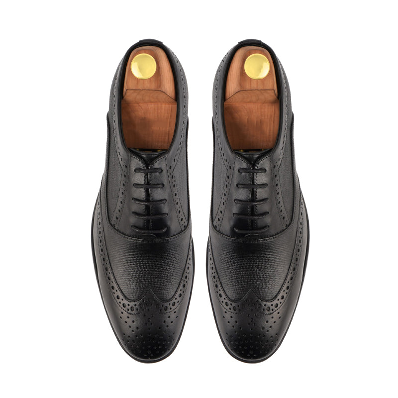 Wingtip Handmade Solid Leather Oxford Shoe Black