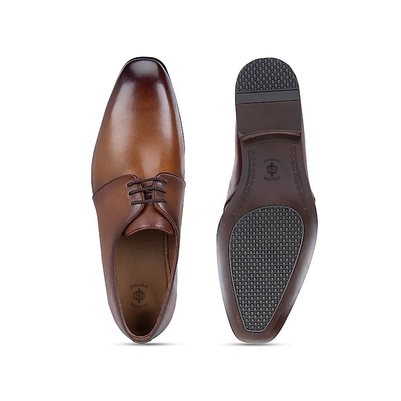 Plain Polished Shiny Leather Derby Shoe Black