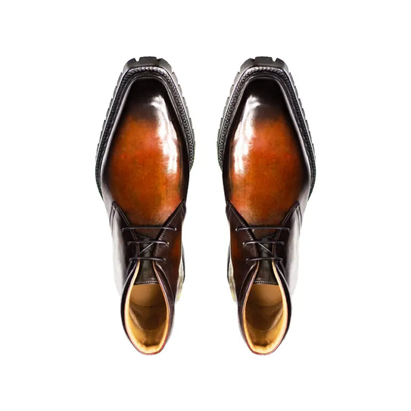 Men Handpainted Solid Leather Chukkas Black Boot