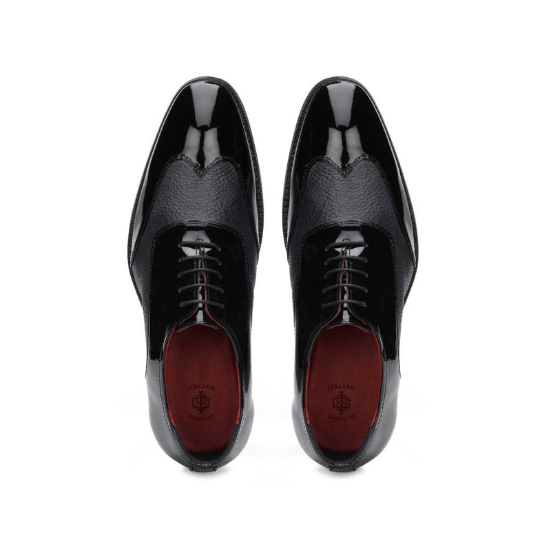 Patent Shiny Leather Dual Textured Oxford Black Shoe