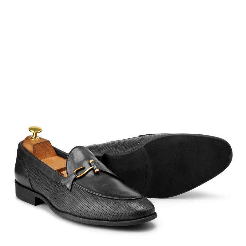 Luxury Pure Leather Black Loafer With Side Hook