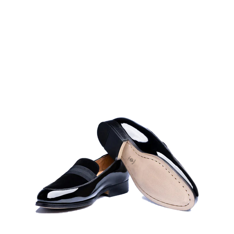 Upper Suede Patent Shiny Leather Black Loafer