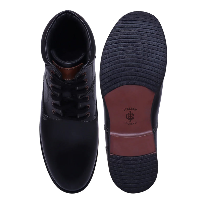 Leather Lace-Up High Ankle Boot Black for Men