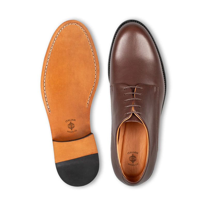 Polished Plain Italian Leather Derby Shoe Blue
