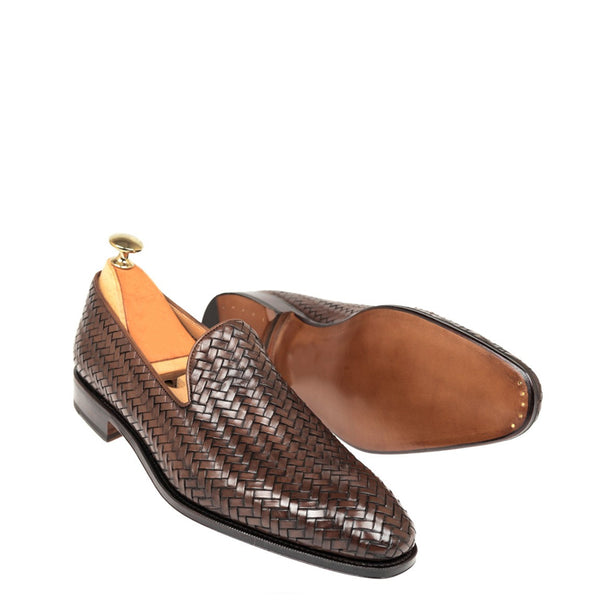 Woven Print Braided Italian Leather Loafer
