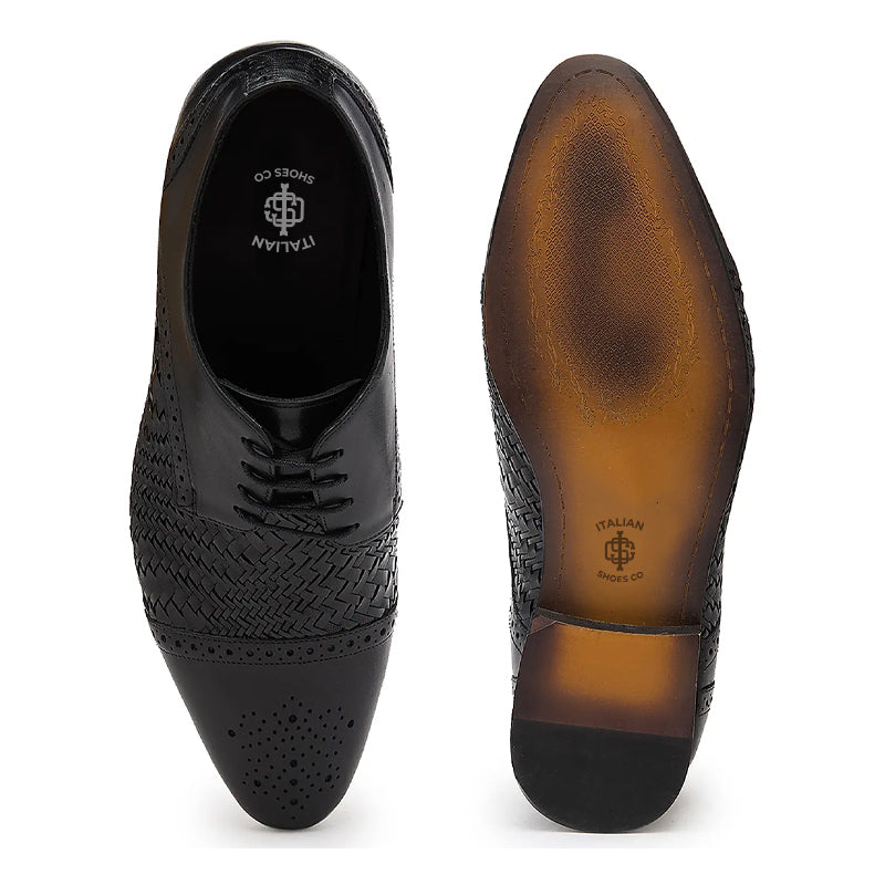 Men Handmade Leather Woven Brown Textured Oxford Shoe