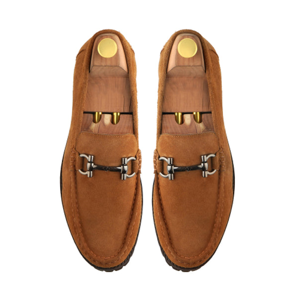 Suede Leather With Horse bit Buckled Tan Loafer