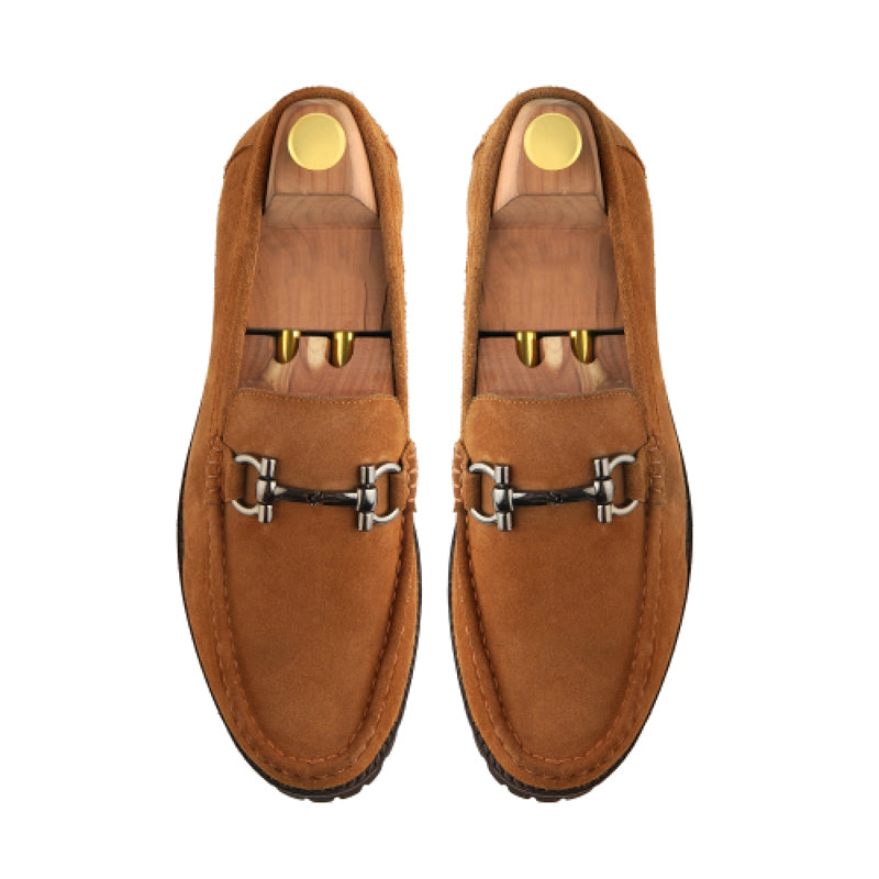 Suede Leather With Horse bit Buckled Black Loafer