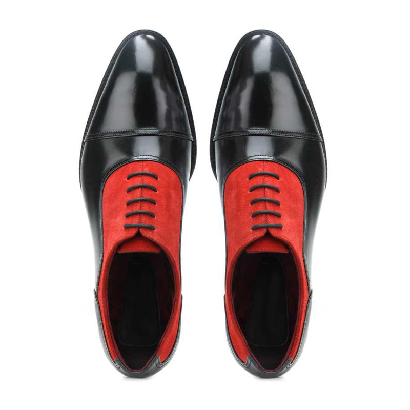 Polished Shiny Leather Black and Red Captoe Oxford Shoe