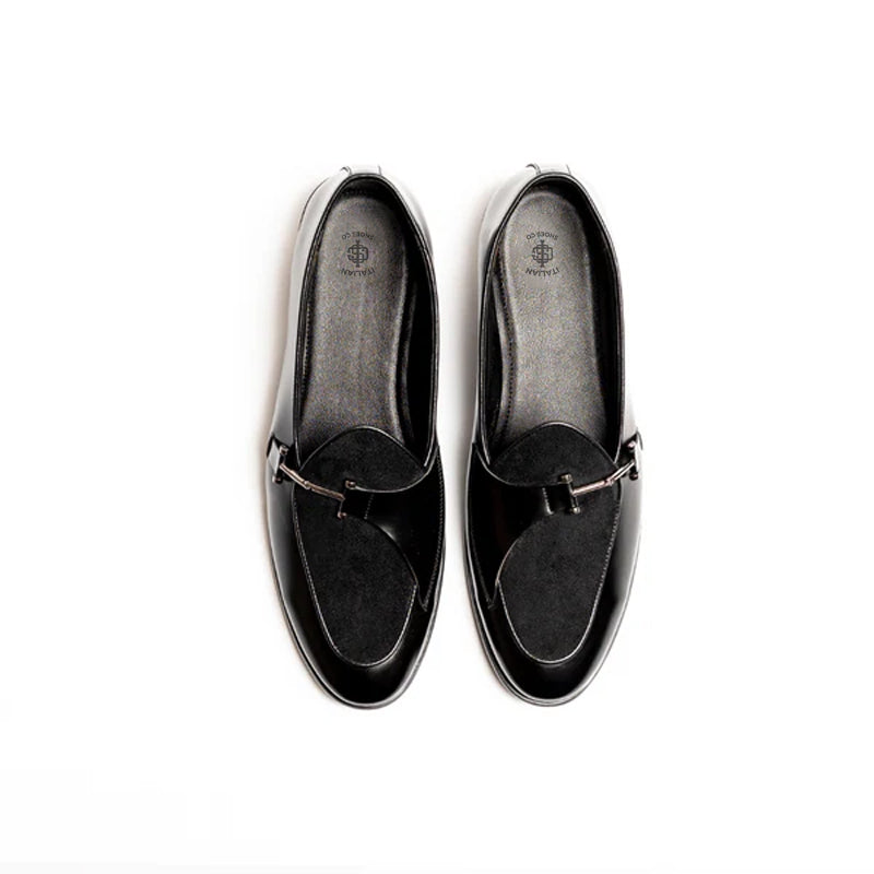 Classic Upper Suede Leather Black Loafer With Side Buckle