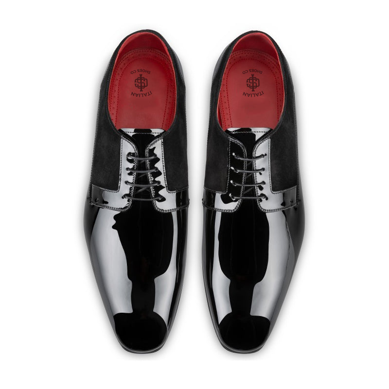 Patent Shiny Leather Square Toe Derby Shoe Black