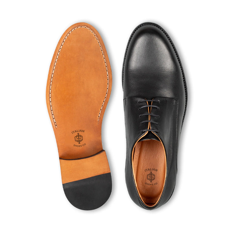 Polished Plain Italian Leather Derby Shoe Black