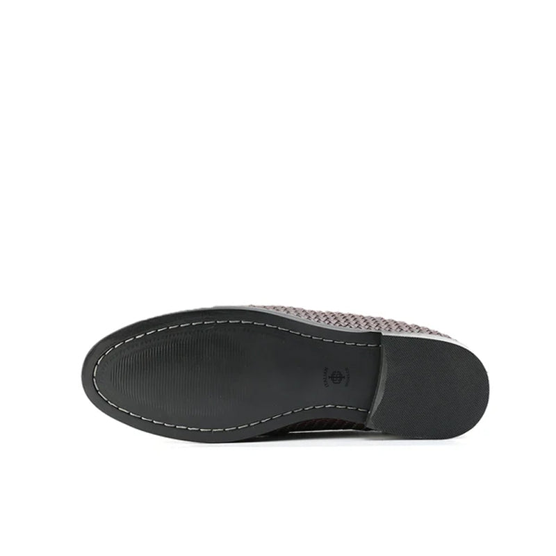 Woven Slip On Leather Black Loafer For Men