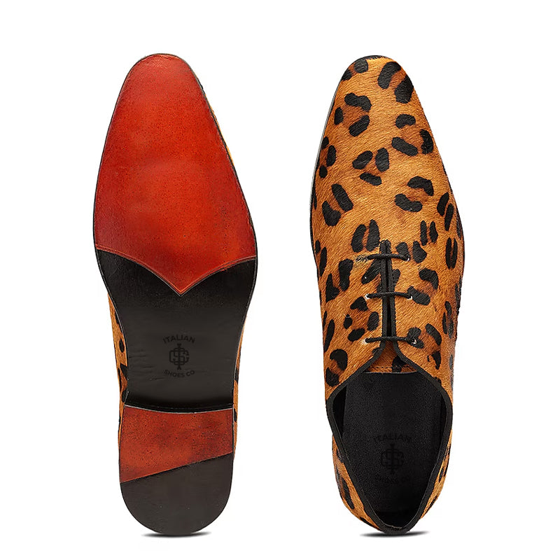 Leather Leopard Print Lace Up Shoes