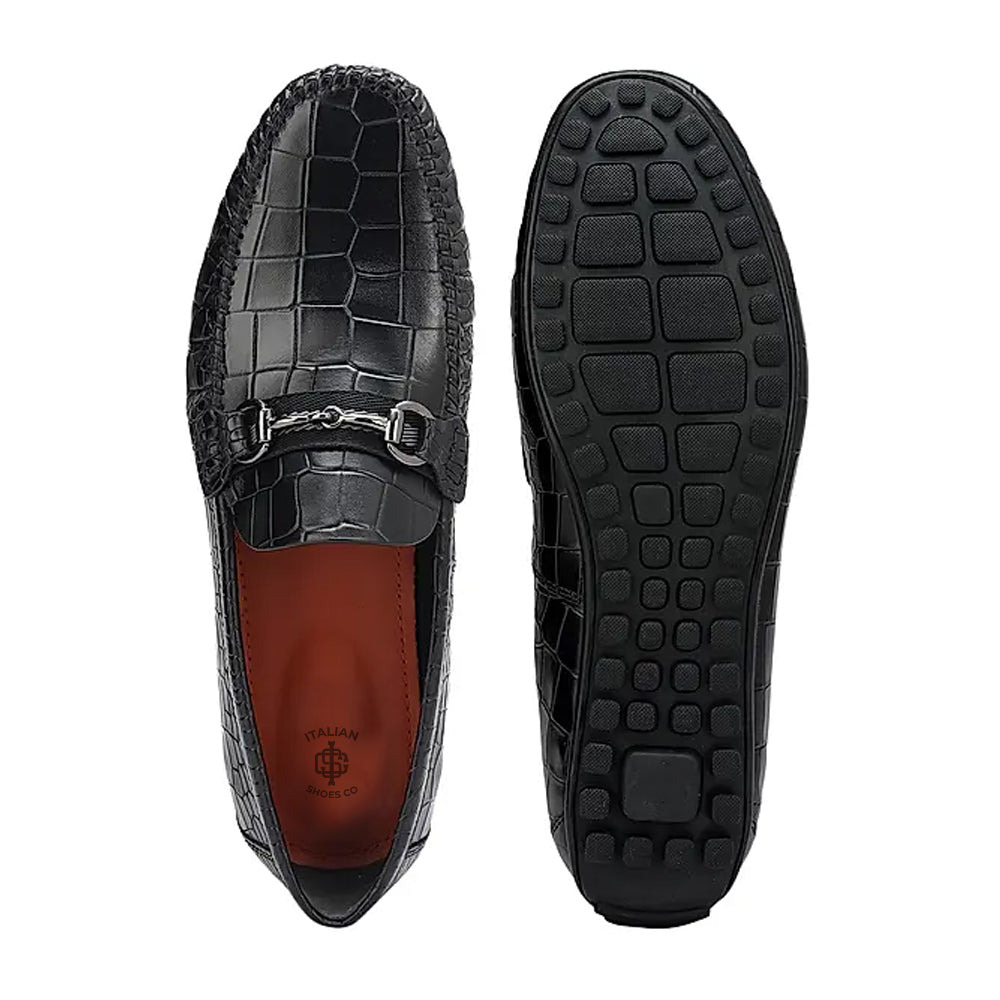Premium Croco Textured Leather Driving Black Loafer