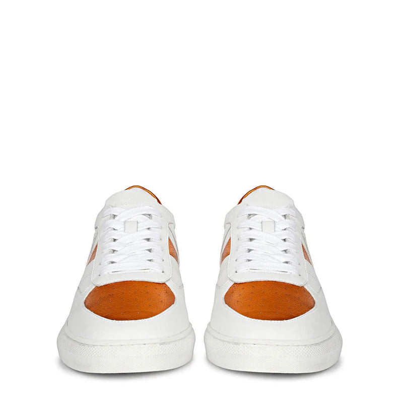 Leather Handcrafted White and Orange Sneaker For Men