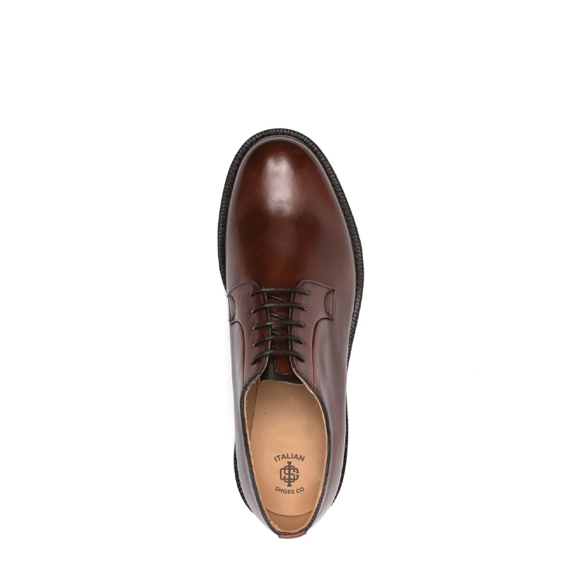 Plain Polished Leather Derby Formal Shoe Brown