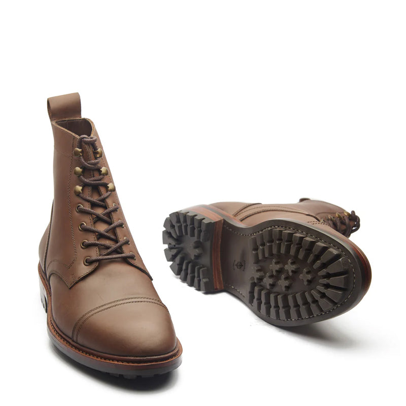 Premium Leather Lace Up Cap Toe Derby Boot Black